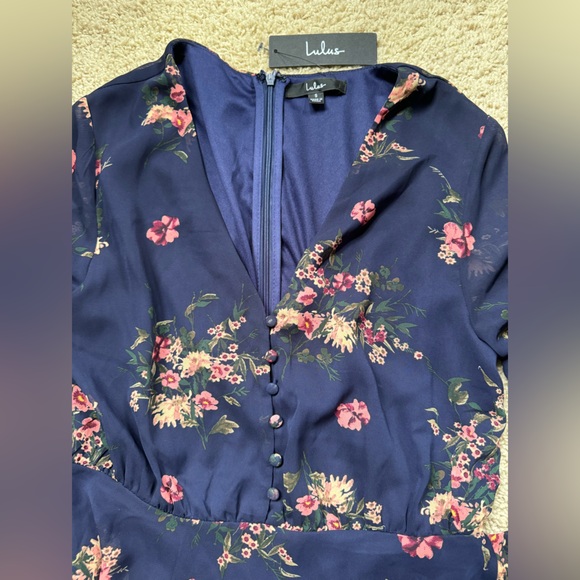 Lulus Blue Floral Print Long Sleeve Tying Dress - Picture 2 of 6